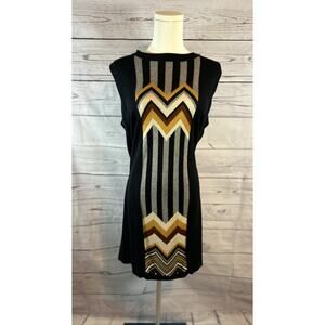 Missoni for Target Black Zig Zag Gold Stripe Shift Sweater Dress L